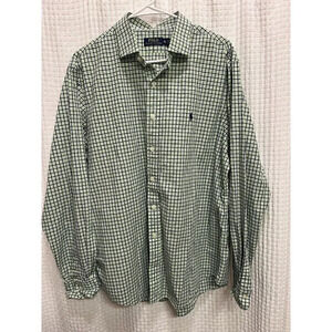 Ralph Lauren Polo Shirt Mens Extra Large Green Blue Long Sleeve Button Up H7